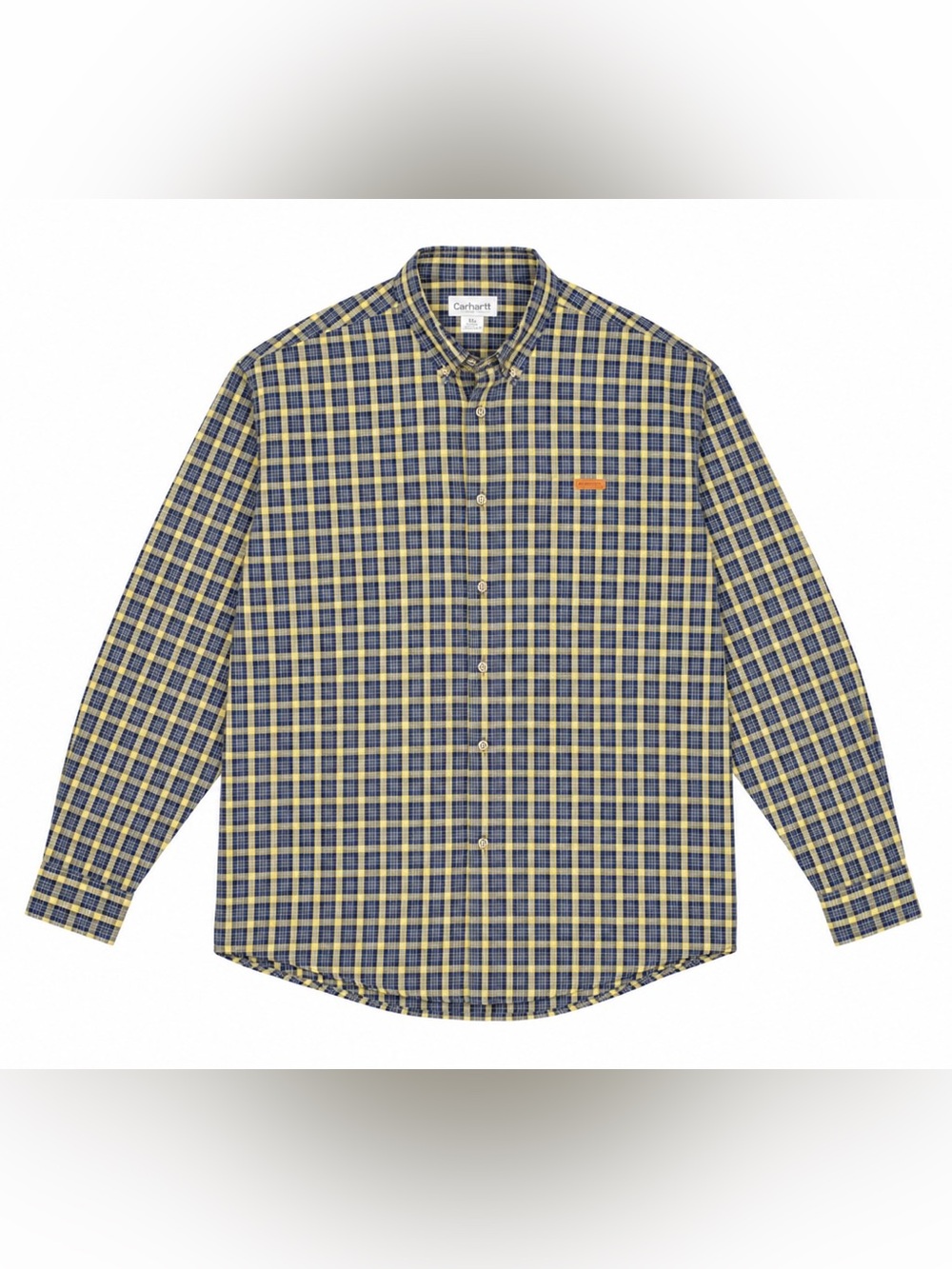 Carhartt Men’s Navy and Yellow Plaid Button-Down Shirt